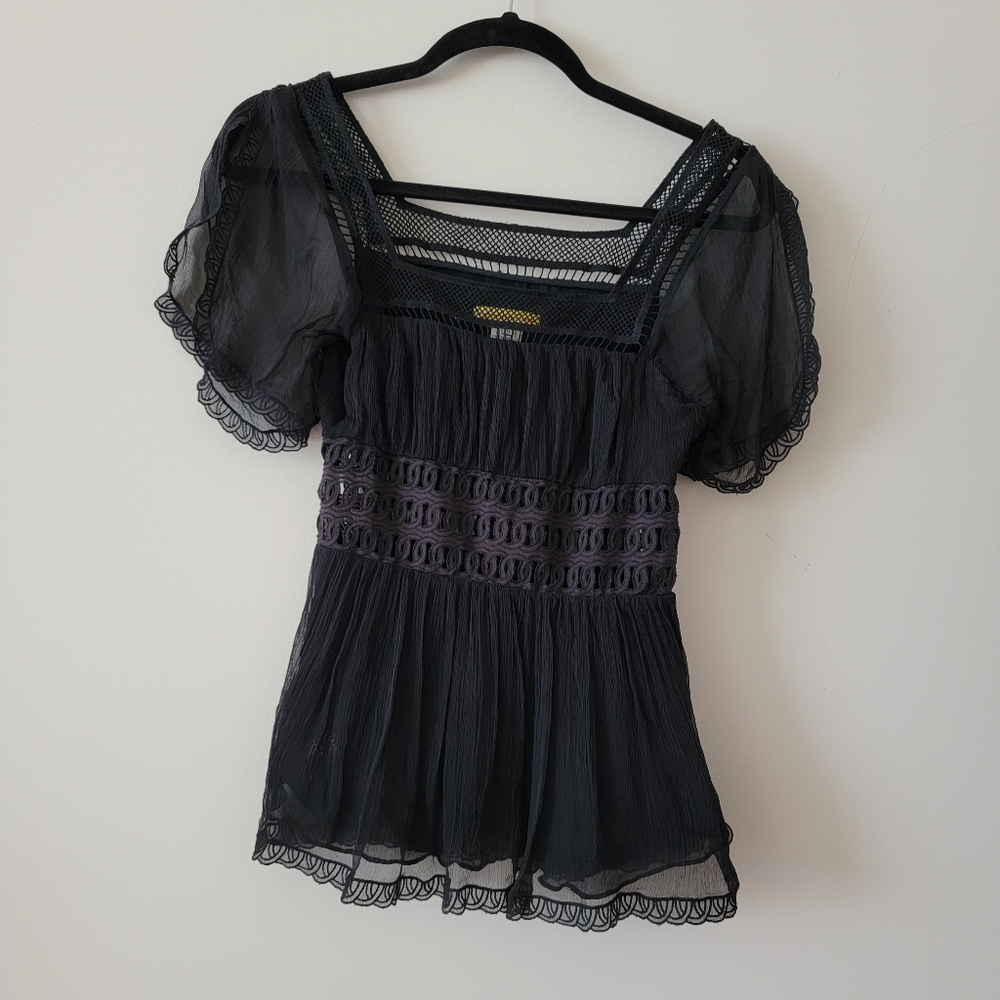 Katherine Malandrino Short Sleeves Lace Top